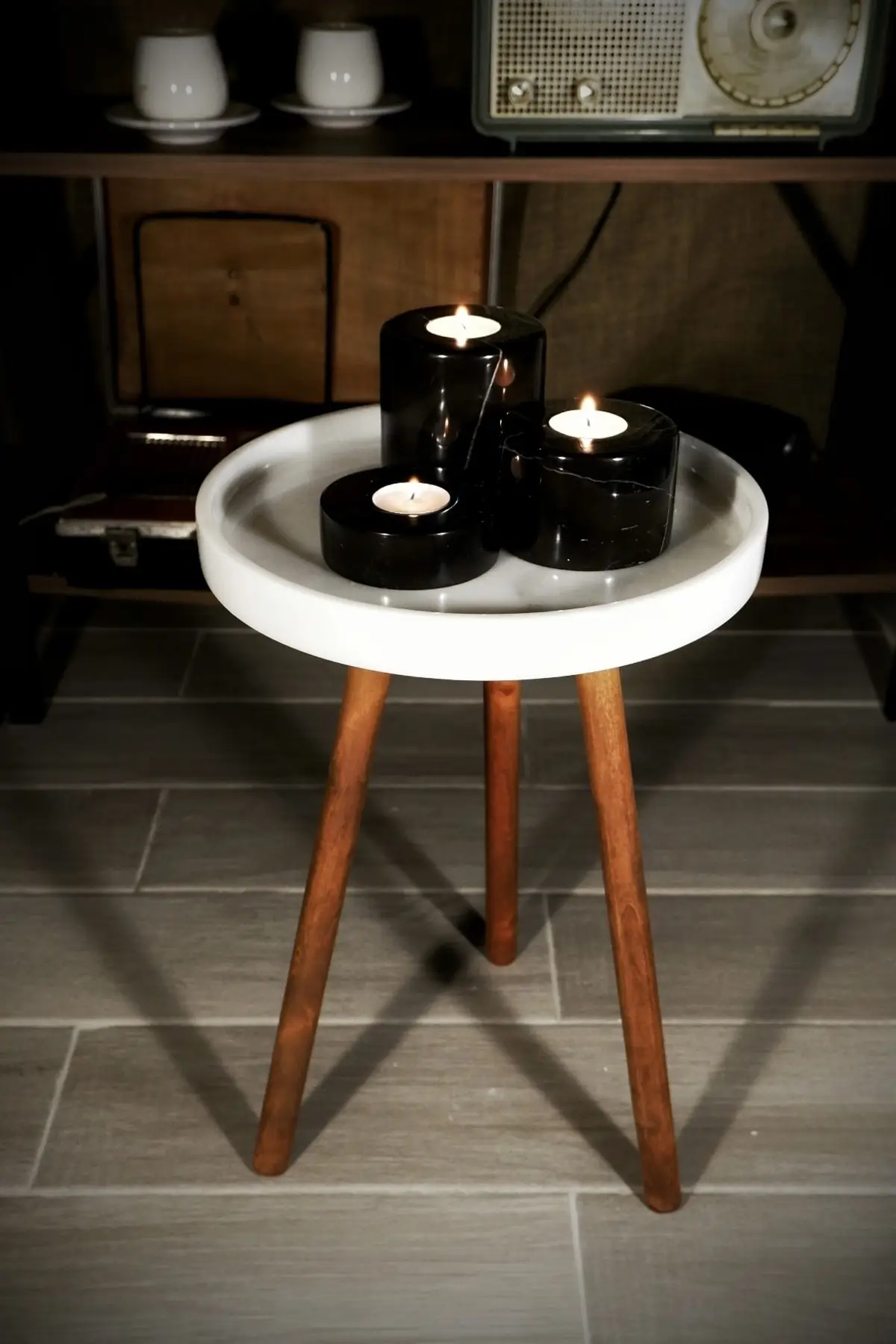 DOLBOVI Mini White Marble Tea Coffee Table Coffee Table