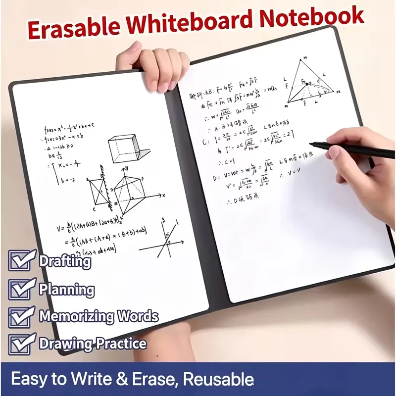 Erasable Whiteboard Notebook for Math Formulas Work Notes Vocabulary Memory - Effortless Writing And Easy Erasing