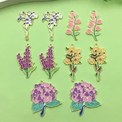 10pcs Colorful Enamel Plant Flower Charms Alloy Sunflower Iris Lily Flower Design Pendants for DIY Jewelry Making Accessories