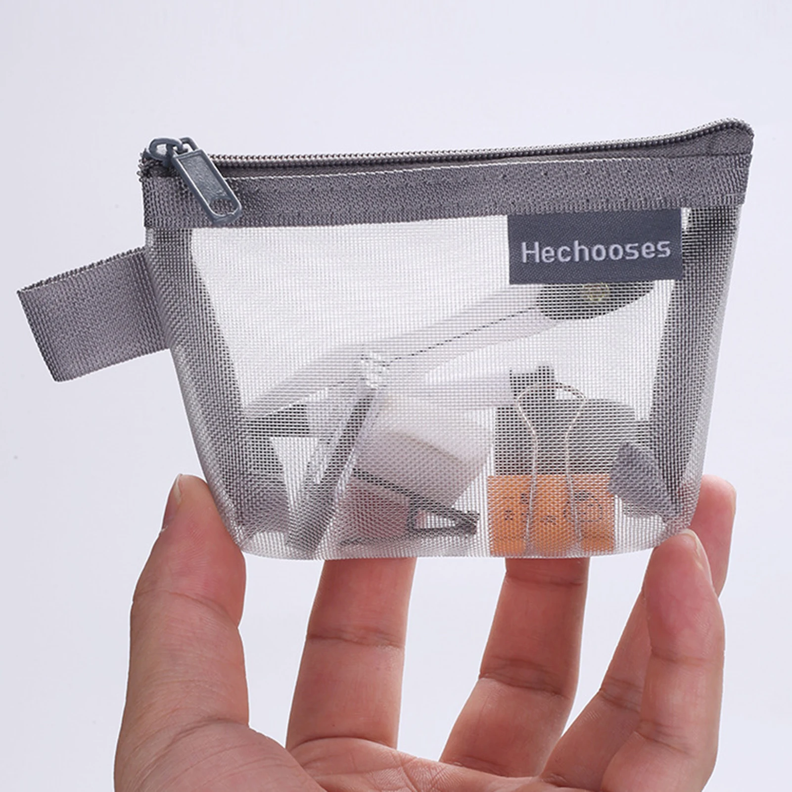 Simple Nylon Cosmetic Organizer Storage Bags Zipper Closure Breathable Mesh Containers for Compasses Rulers Rubbers Keys