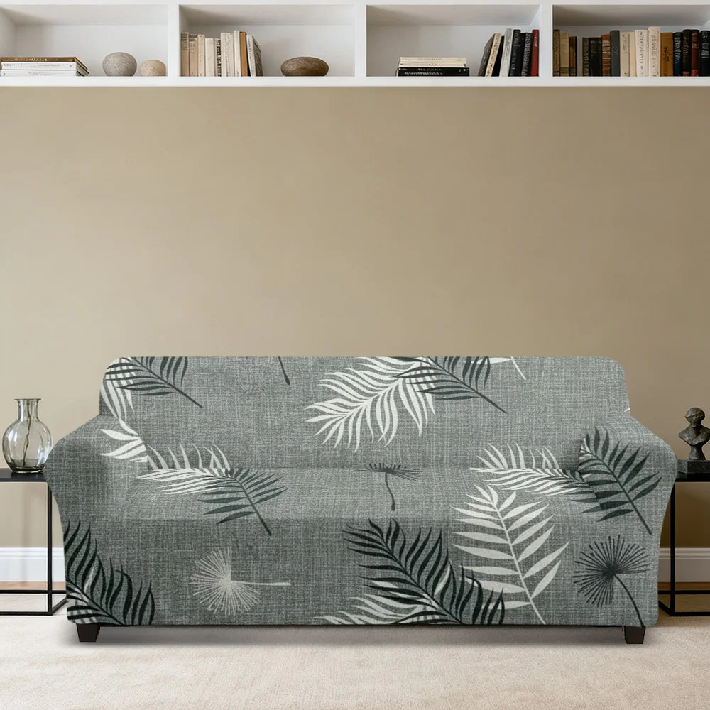 1pc Sofa Slipcover, Elegant Palm Leaf Print Elastic Couch Cover for Living Room, Washable Modern Furniture Protector