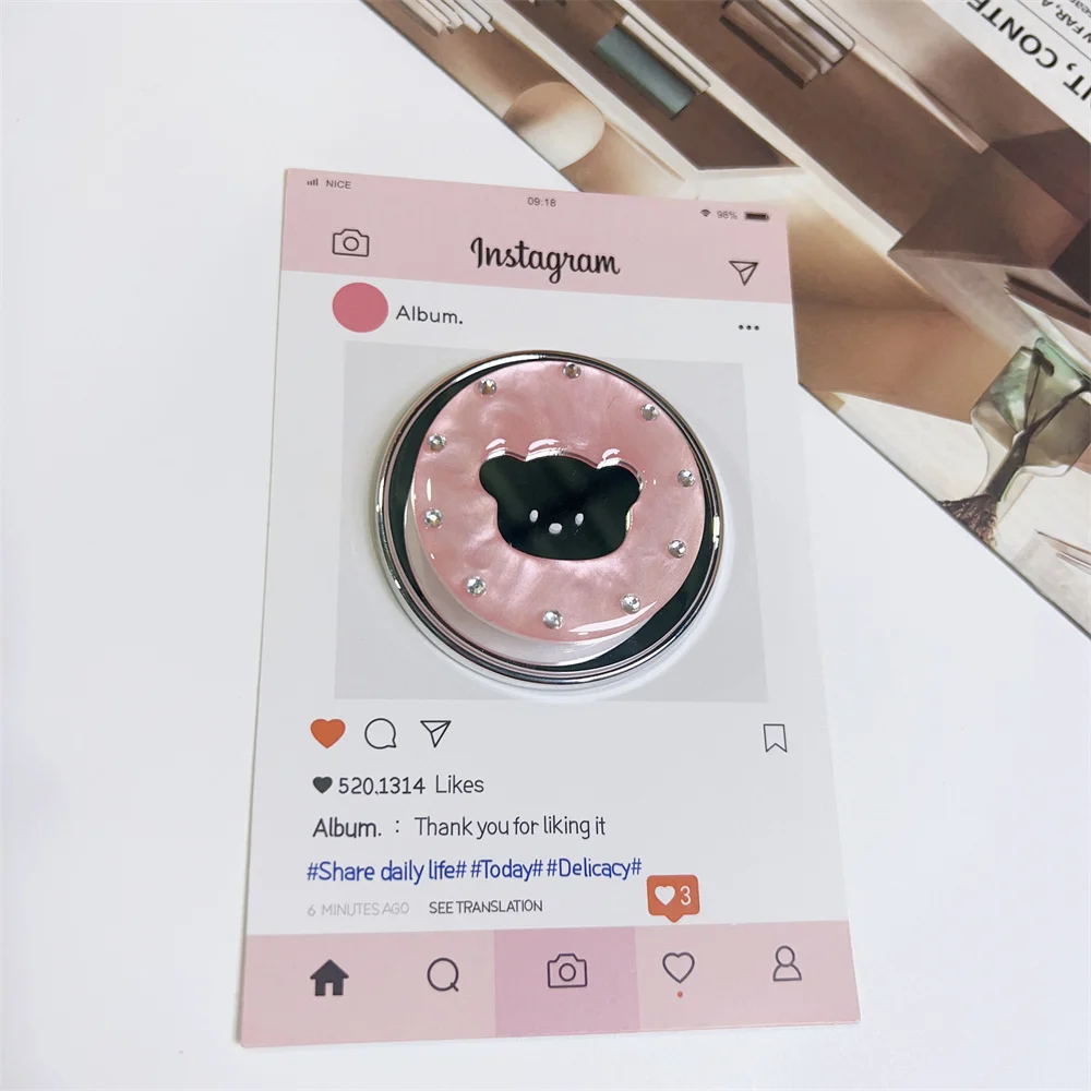 Bear Mirror Magnetic Mobile Phone Stand Holder For iPhone 17 Pro Max 18 16 13 15 14 MagSafe Grip Foldable Finger Ring Grip Tok view 3