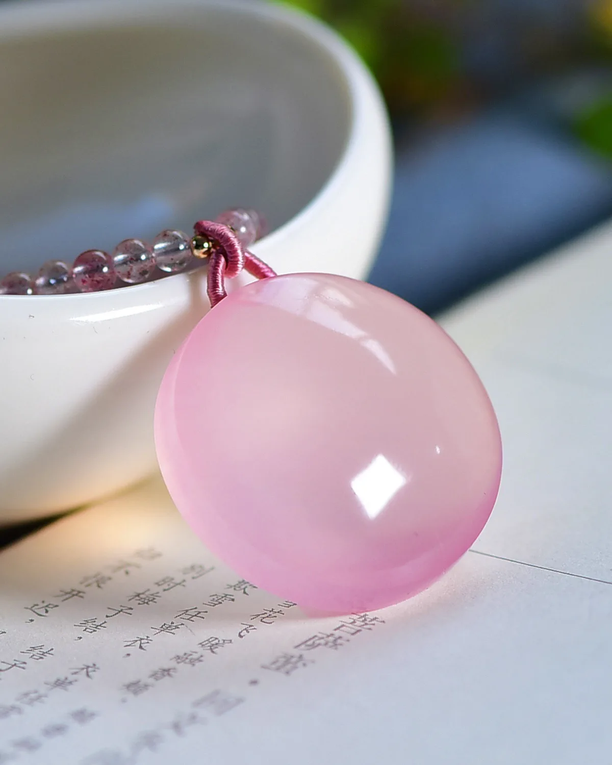 Natürliche Rosenquarz-Anhänger-Halskette, rund, für Damen, Rosenquarz, 29,5 x 14,5 mm, Liebeskristall-Schmuck, AAAAA