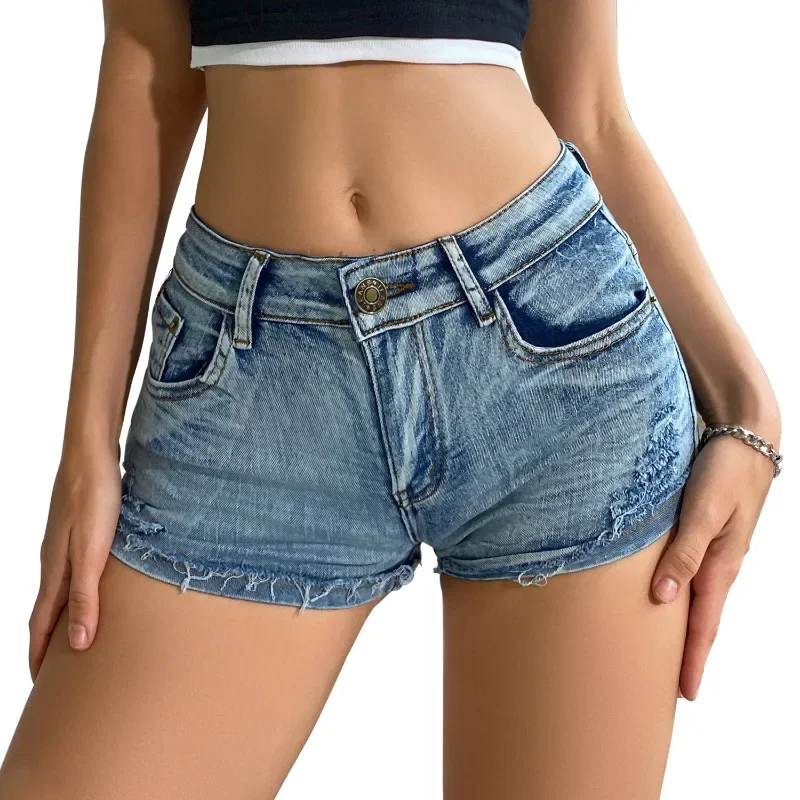 

Women's Sexy Jeans Denim Shorts with Button Beach DressingHole 2025 Summer New Fashion Hot Jeans Sexy NightClub Pole Dance Short