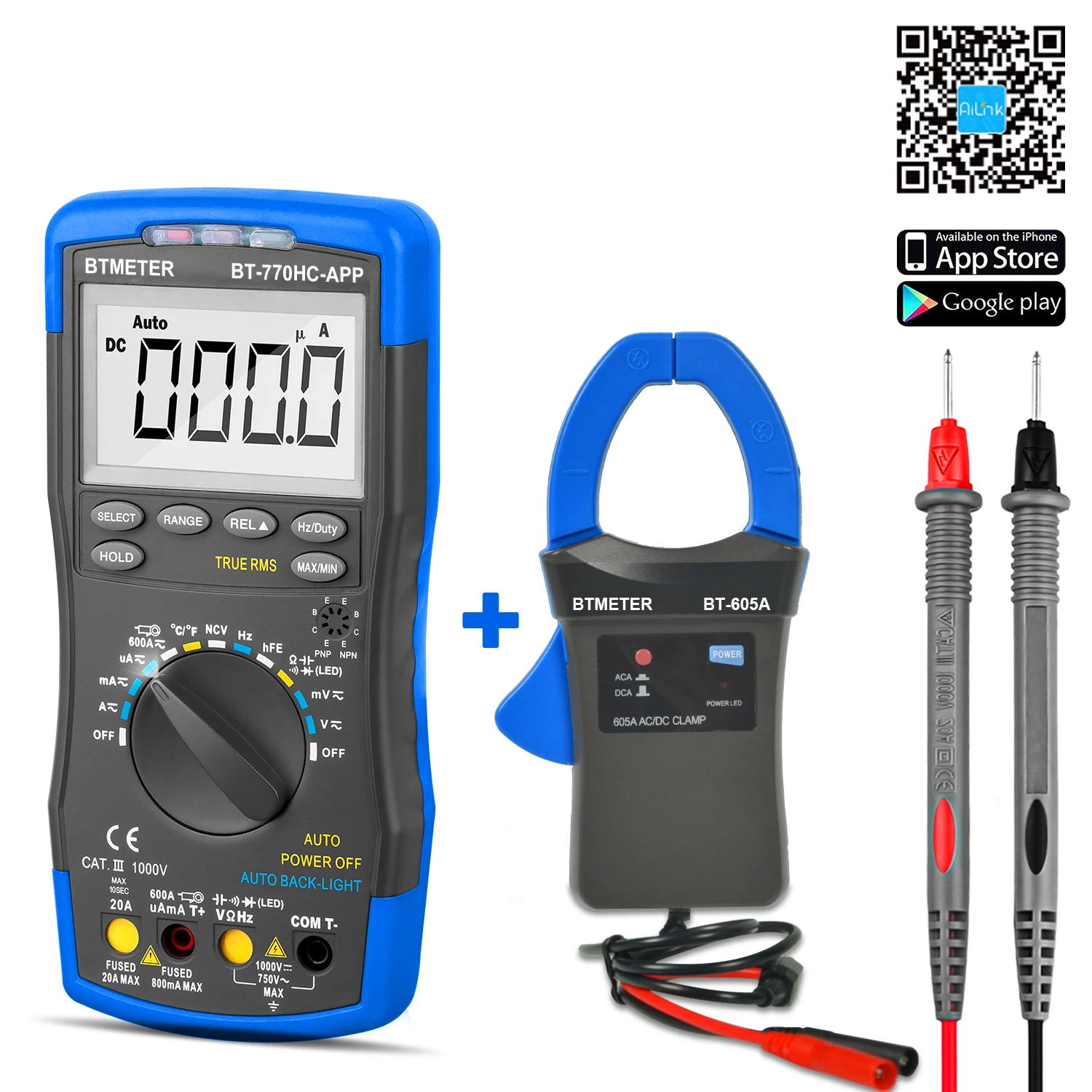 

BTMETER Digital Multimeter with 600A Clamp Meter , 6000 Counts LCD Display Measure AC/DC Current, Voltage, Resistance