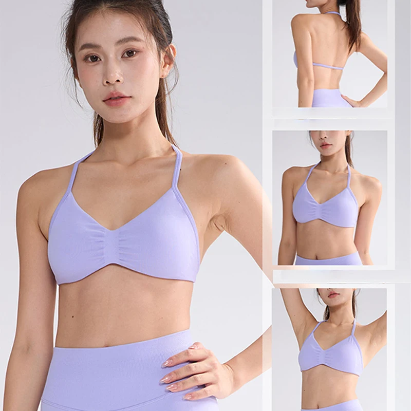 

Women Workout Clothing Sexy Open Back Gym Crop Top Women Gym Top Halter Sports Bra Strappy Backless Yoga Gym Bra Removable Cups