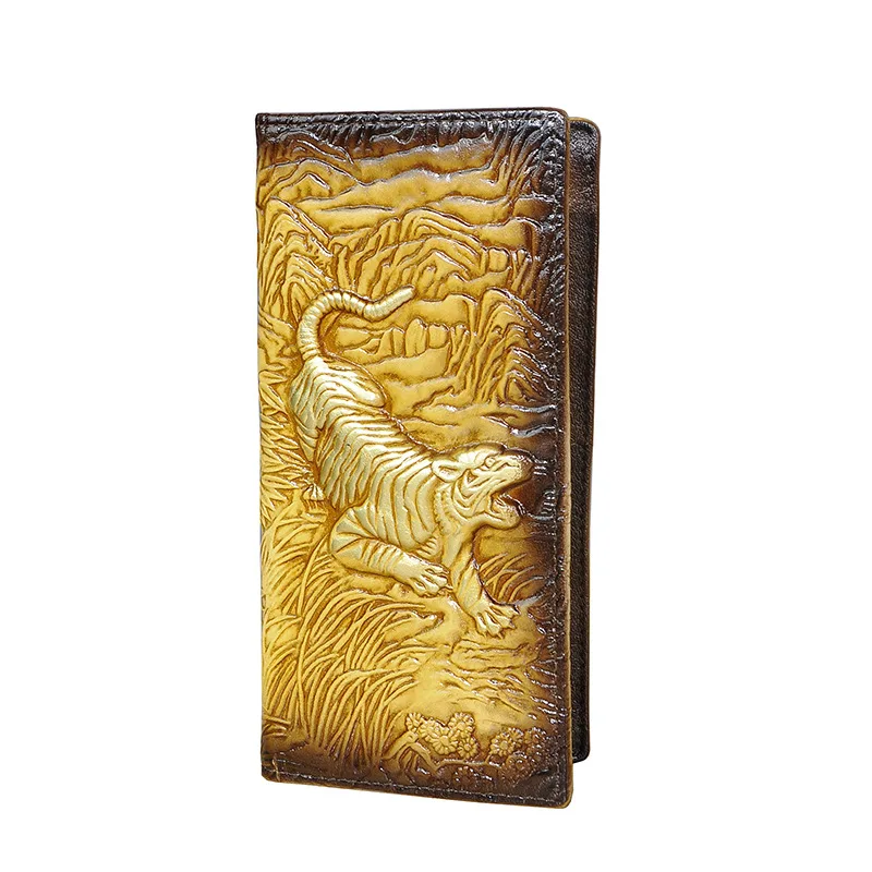 Tiger Pattern Genuine Leather Wallet Men Chinese Style Cow Leather Purse Male Card Holder Cowhide Clutch Bag