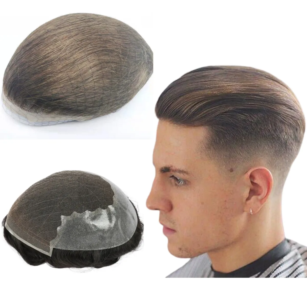 Toupee for Men Human Hair Wigs Men Toupee Q6 Prosthesis Units Patch Curly Wave Toupee Hair Real Human Replacemet