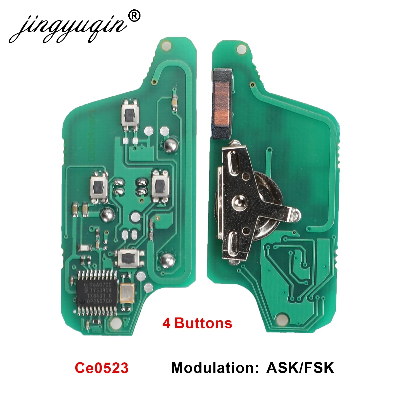 jingyuqin ASK/FSK 433Mhz 4 Buttons Circuit Board For Peugeot 1007 For Citroen C8 CE0523 Flip Floding Remote Key Fob Control