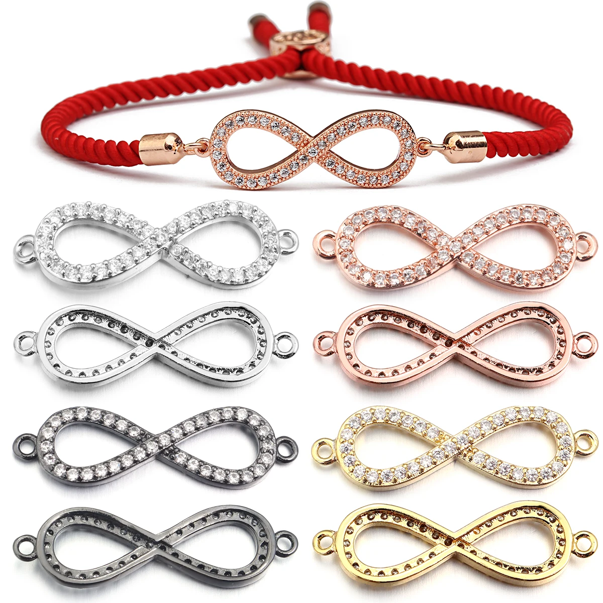 2pcs Simple Infinity Shape Charms Pendant 9x29mm Metal Geometry Zircon Double Holes Pendant For DIY Jewelry Making Accessories