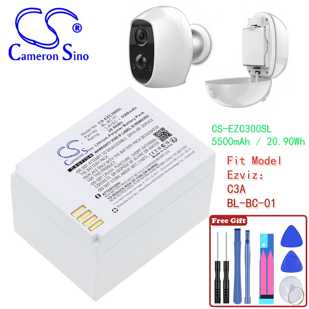 

Home Security Camera 5500mAh / 20.90Wh Battery For Part No. Ezviz BL-BC-01 Fit Model Ezviz C3A White 3.80V