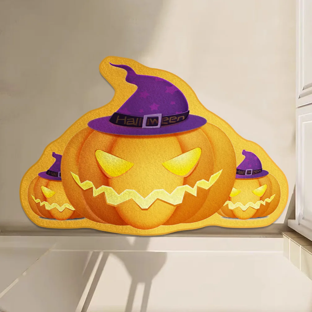 VIKAMA Modern Halloween Cobweb Short Plush Floor Mat Non-Slip Living Room Bedroom Stain-Resistant Carpet Home Decor