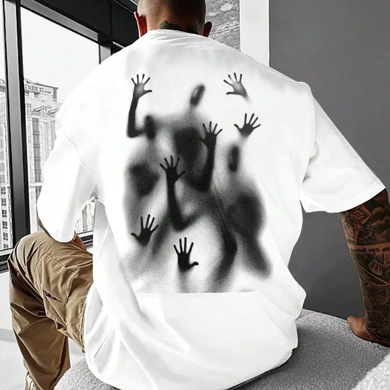 New Men's Short Sleeve T-Shirt 3d Print Oversized T-Shirt For Men Summer Street Hip-Hop Man Clothes Shadow Print Tees Tops 2024