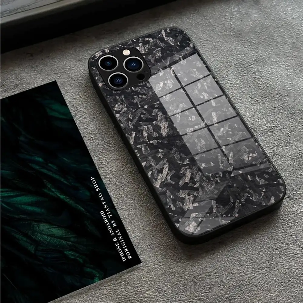

Forged Carbon print Phone Case For IPhone 17 16 15 Pro Max 14 13 12 Mini Plus Samsung S25 24 23 Ultra Glass phone case