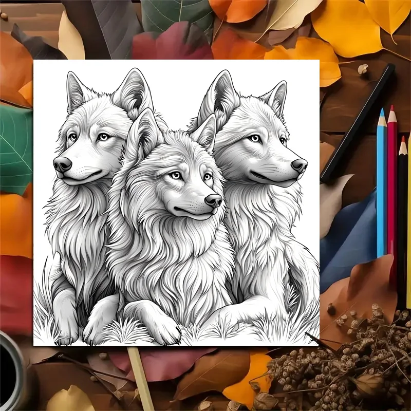 Wolf Pack Malbuch für Erwachsene – 20 Seiten mit detaillierten Prairie Wolves, Malbuch zur therapeutischen Kunsttherapie – Detail 4