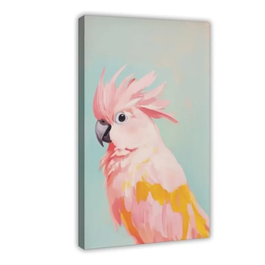 

pink cockatoo poster bird wall art exotic animal painting nursery decor parrot print botanical room aesthetic nature lover gift