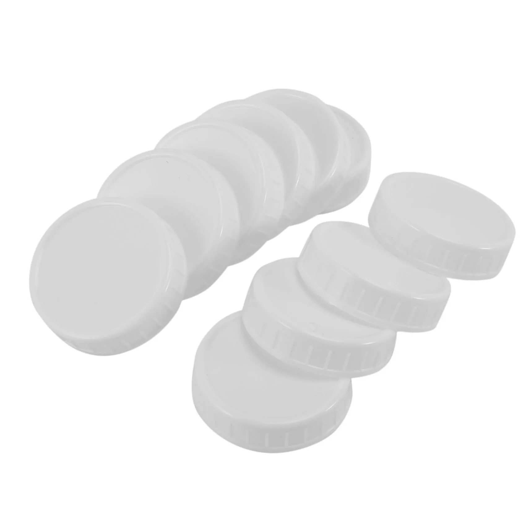 

10Pcs Plastic Storage Caps Lids Ribbed for 70mm Standard Regular Mouth Mason Jar Bottle