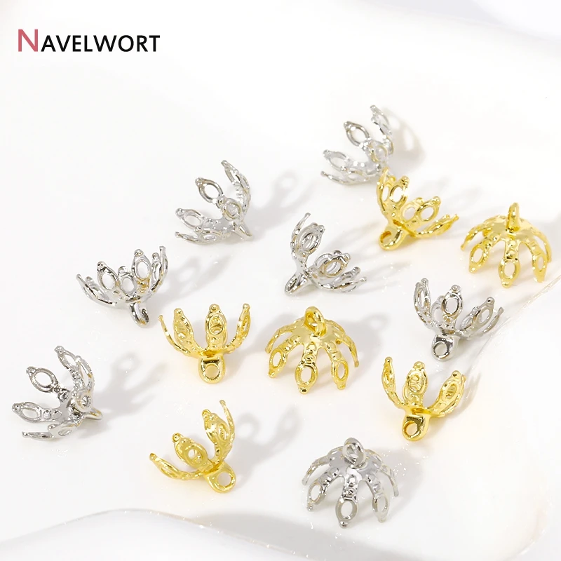 18K Gold Plated Brass Flower Beads Cap Pendant Connector ,Hollow Out Round Bead Caps Jewelry Accessories,For Jewelry Making