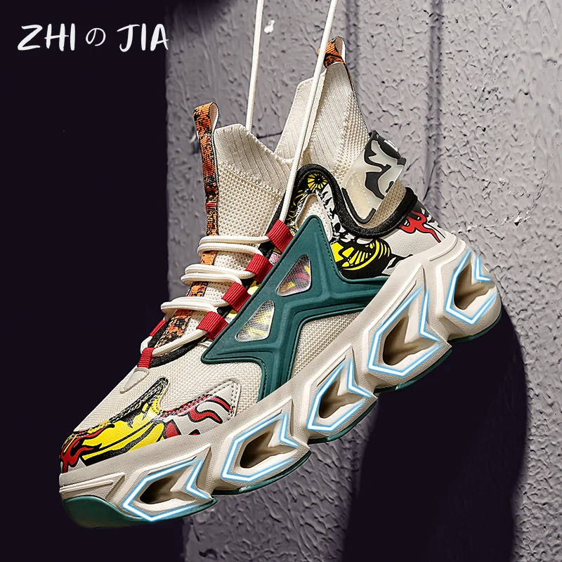 Men's Mesh Knitted Breathable Popular Large Shoes Fashion Trend Thick soled Sports Shoes High Top Men's Shoes 39-46