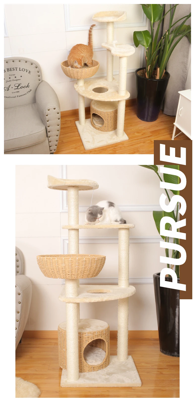 Wholesale Cat Tree Tower with Scratch Posts Wooden Cat House