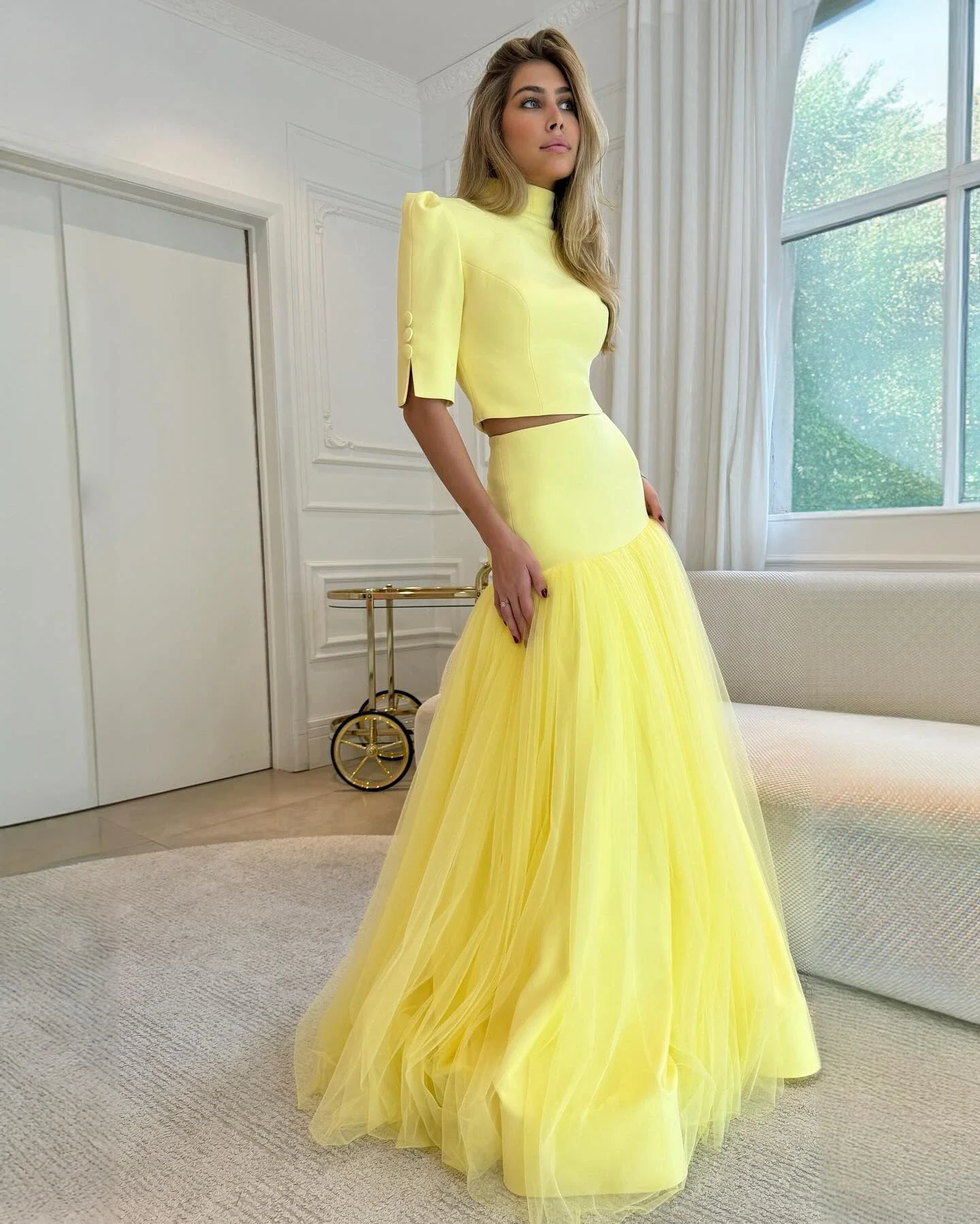 

High Street Yellow A-line Women Skirt To Party With Sheath Hip Party Eye Cathing Long Maxi Skirt Bridal Skirt