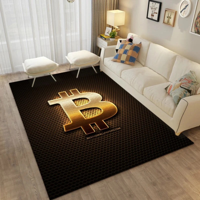 Bitcoin Carpet Bedroom Bedside Decor Rug Bitcoin 3d Floor Mat Large Cartoon Area Rug Living Room Creative Bitcoin Non-slip Mat