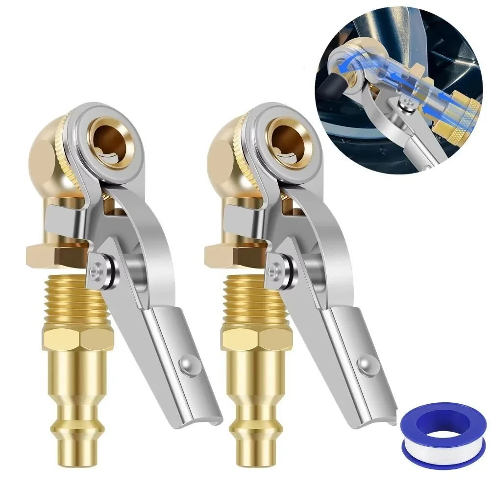 

2Pcs Ball Inflator Pump Valve Connector 1/4inch FNPT Closed Flow Air Pump Inflation Nozzle Brass Quick Plug Air Clamp Kits