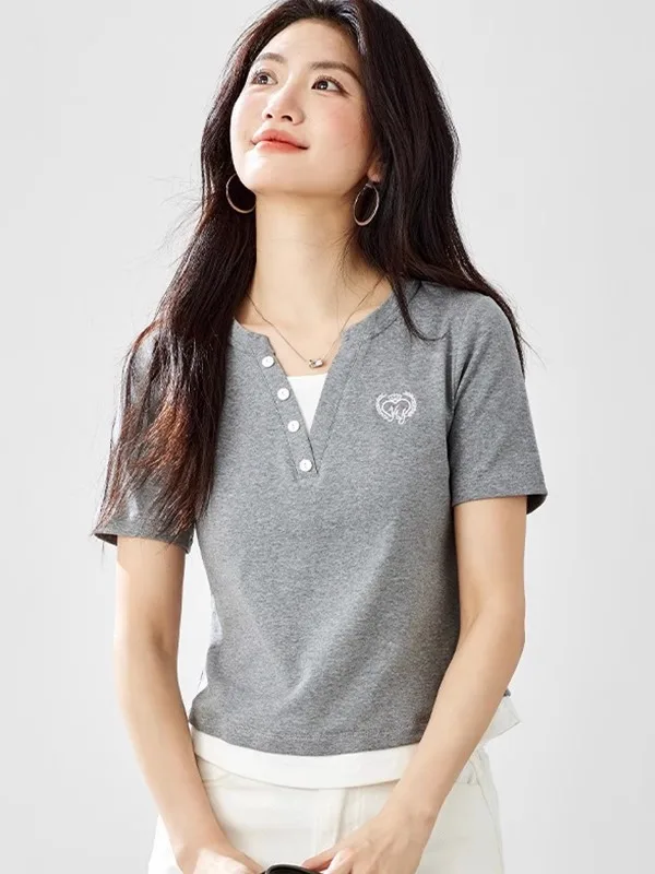 

Уникальная женская футболка из чистого хлопка с коротким рукавом, летняя модная облегающая футболка, универсальный топ в корейском стиле для повседневной носки