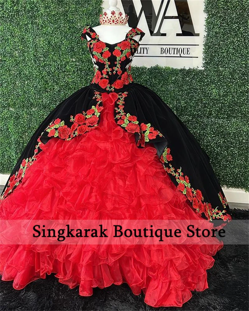 Luxury Applique Red Ball Gown Quinceanera Dresses 2024 Bow Ruffle Mexican Sweet 16 Dresses Vestidos De 15 Años Lace Up Customize