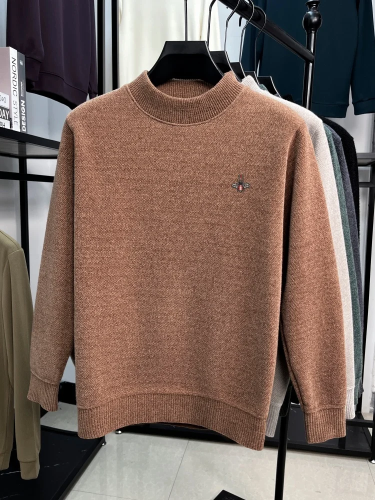เสื้อสเวตเตอร์ผู้ชายแบรนด์หรู ปักลายผึ้ง คอกลม สวมใส่สบาย อบอุ่น เหมาะสำหรับฤดูใบไม้ร่วงและฤดูหนาว แฟชั่นใหม่ หรูหรา ถักนิตติ้ง