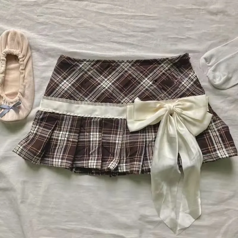 Summer Girl New Fashion Versatile Pink Cute Bow College Style Elastic Waist Design Sense Short Skirt