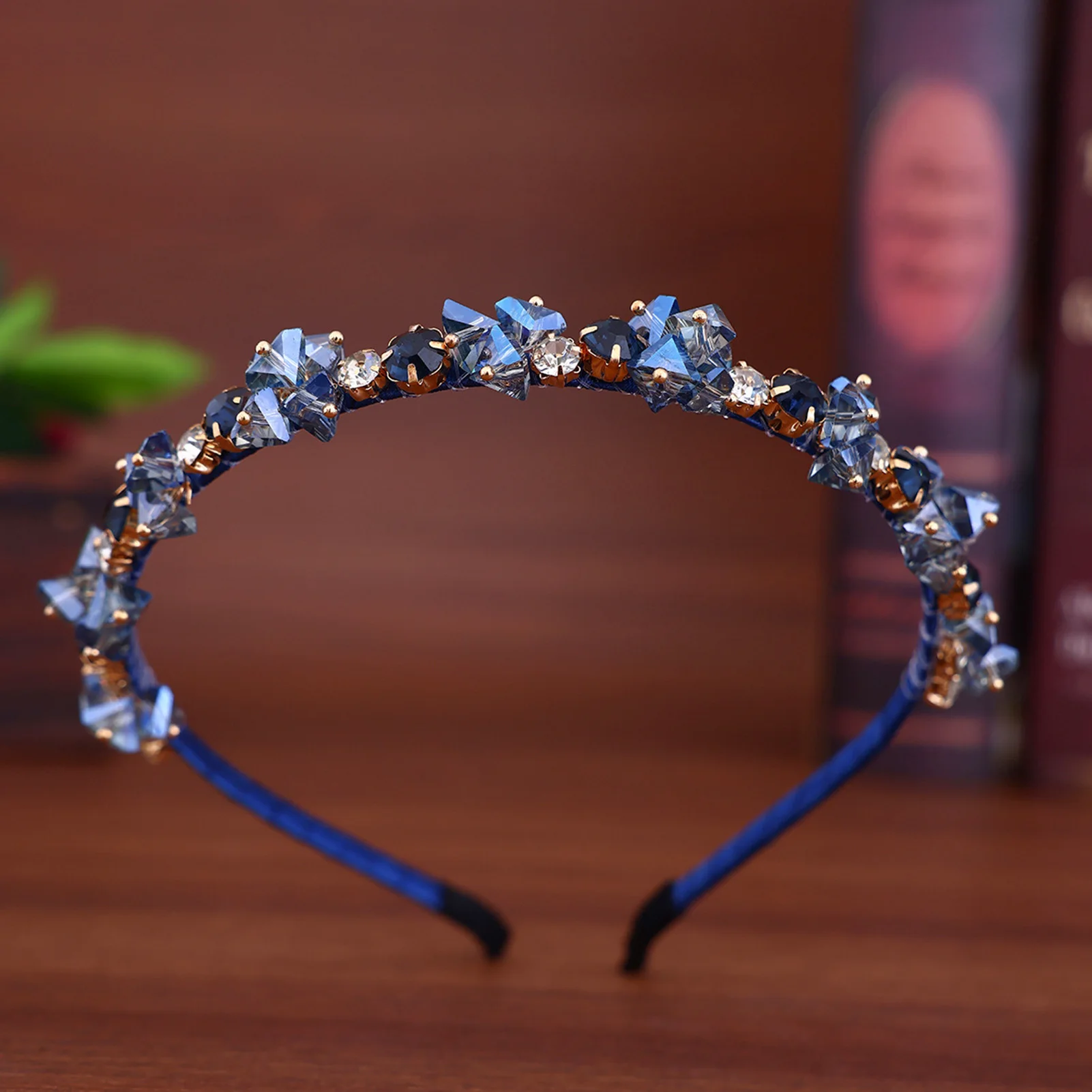 Narrow-edge Hair Hoop Blue Crystal Hairband Wedding Hair Ornament Bridal Party Tiaras Girls Daily Wear Refined Jewelry Accessory