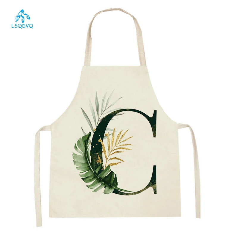 Cleaning Supplies Green Leaves Letters Printed Kitchen Aprons for Women Men Baking Accessories Home Sleeveless Cooking Aprons