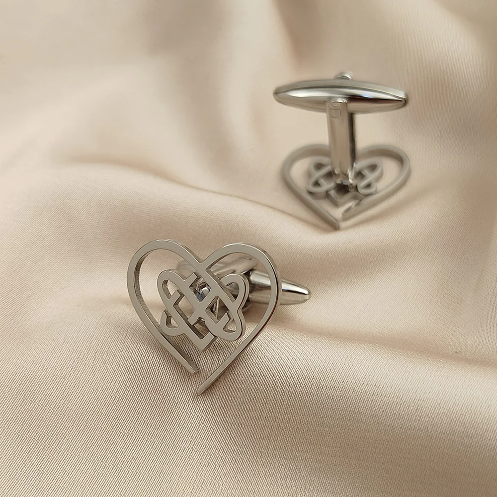 Men's Romantic Design Double Heart Shape Cuff Links Tie Clips Stainless Steel Fashion Jewelry Valentine's Day Gift for Boyfriend