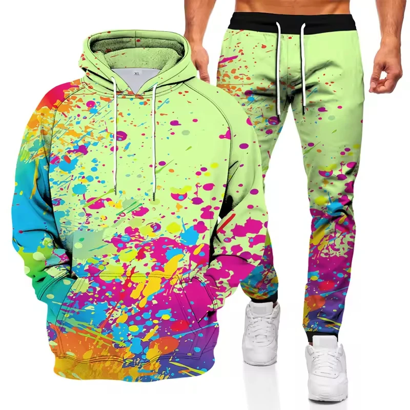 Graffiti 3D Printed Autumn Hoodies Pant Sets Men Sweatshirts Hoodie Sweatpants Street Two Piece Suits Tracksuit Man Clothing