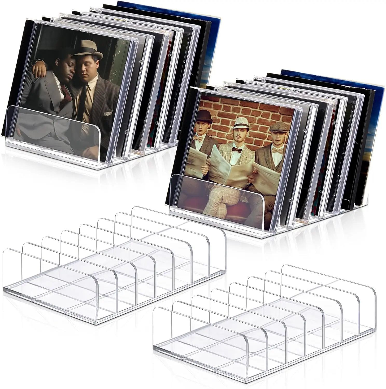 

4 Pack Clear Acrylic CD Holder, DVD/CD Storage Box Record Display Rack Organizers Holds up to 14 Standard DVD Cases for Media Sh