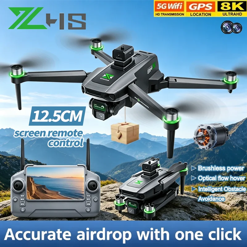 Nuevo Mini Dron ZH8 con Cámara 8K HD, GPS, WiFi 5G, Motores sin Escobillas, Plegable, Control Remoto con Pantalla, Juguetes y Regalos para Niños