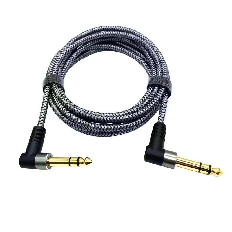 90 degrees 6.35 mm (1/4) TRS to 6.35 mm (1/4) TRS stereo audio cable male to male straight for electric guitar, bass, mandolin