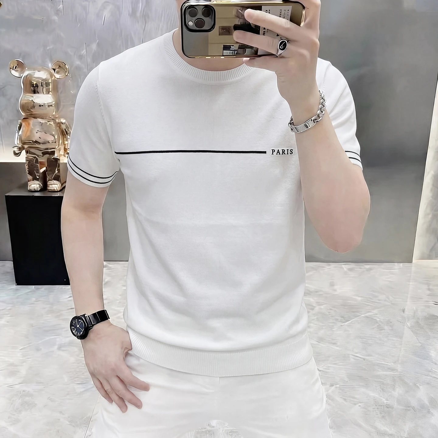 Knitwear Stretchy Luxury T Shirt For Men Short Sleeved All Match Summer Quality Soft Comfortable Casual Tees Camisetas De Hombre