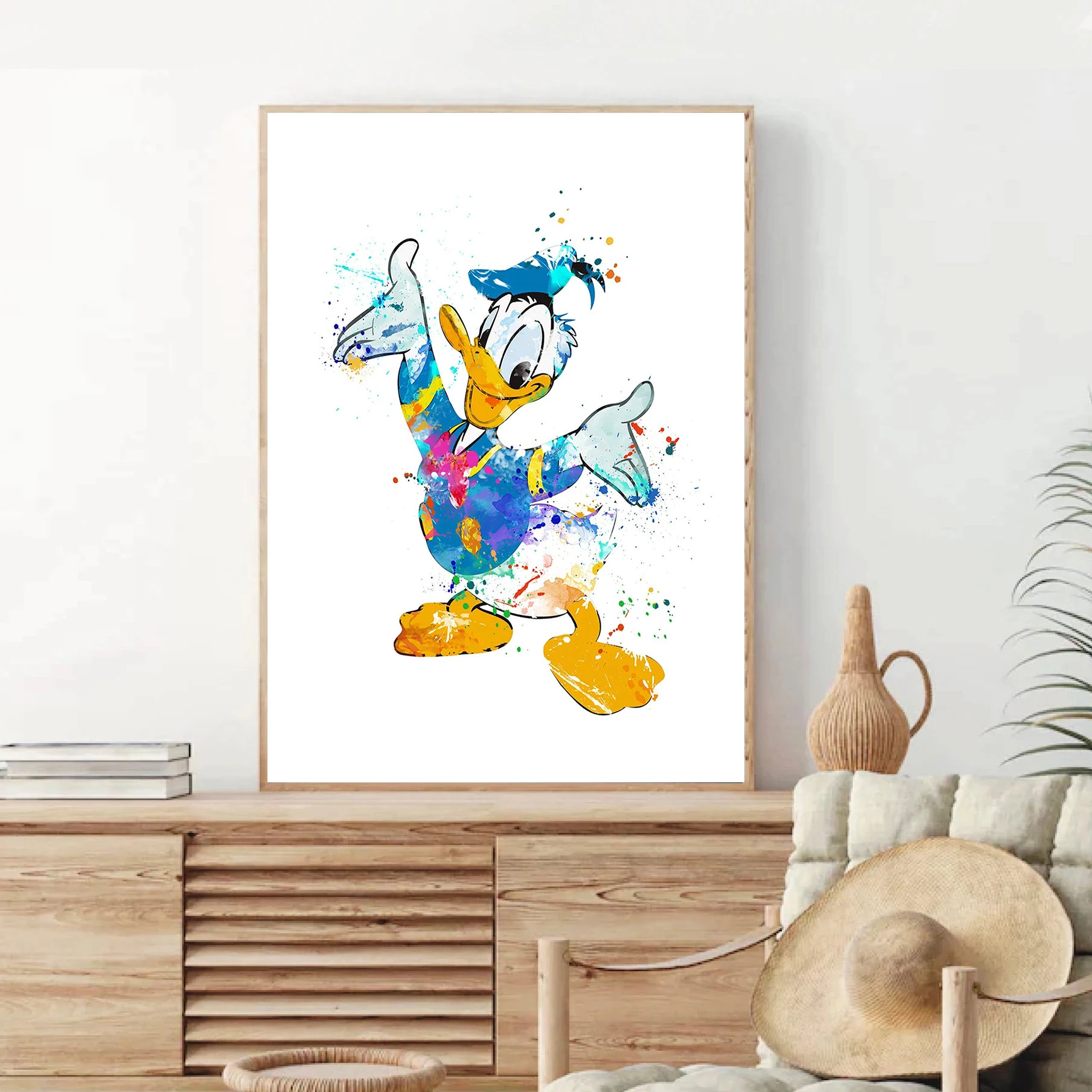 Pintura de acuarela del Pato Donald, arte de pared de Disney, póster de película, decoración para habitación de bebé, decoración para el hogar, póster impreso en lienzo, decoración para habitación de niños