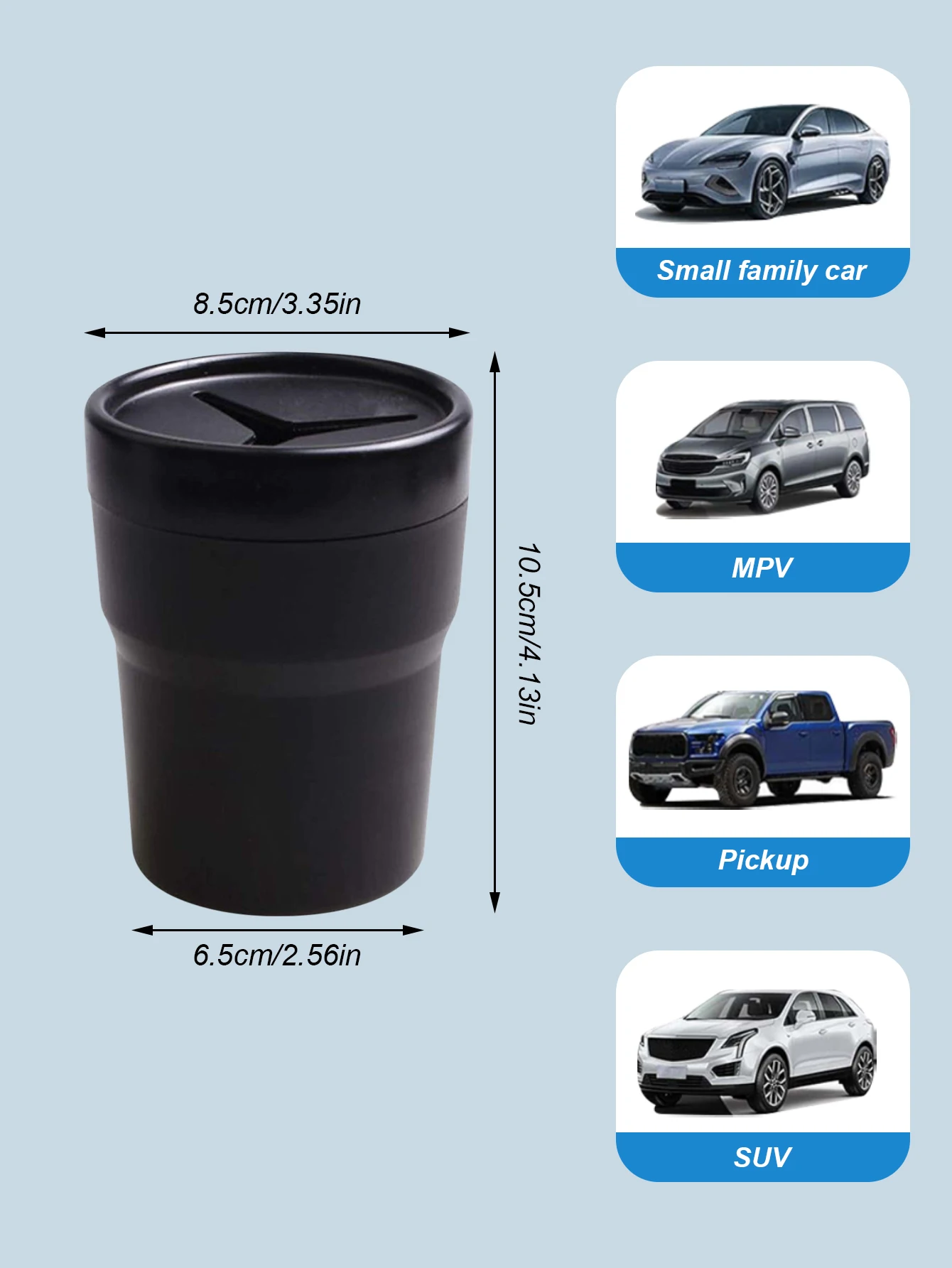 Mini lata de lixo para carro com tampa – suporte de copo compacto para carros, tampa macia aberta, design fácil de limpar com I removível