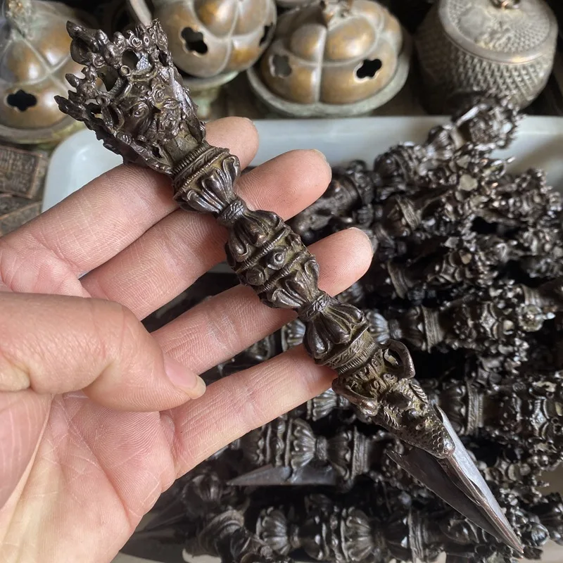 19cm Exquisito Budista Tibetano Hayagriva Buddhism Three Sides Vajra Pestle Crafts