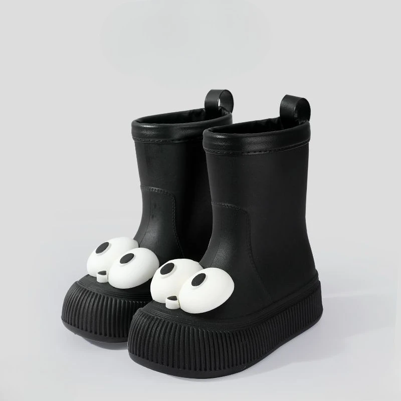 

Korean Style Cute Cartoon 3D Glasses Women's Mid Calf Rain Boots Parent Child Waterproof Fleece Lined Anti Slip Water Shoes​