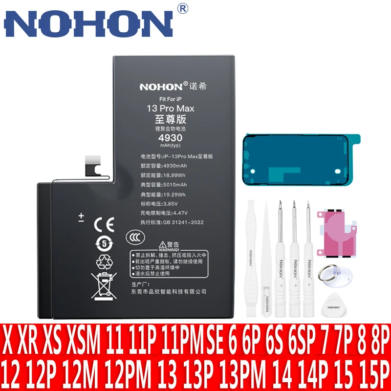 NOHON Battery for iPhone 6S 7 8 X XR XS 11 12 13 Mini 14 Pro 15 Promax Real High Capacity Replacement Bateria Warranty One Year