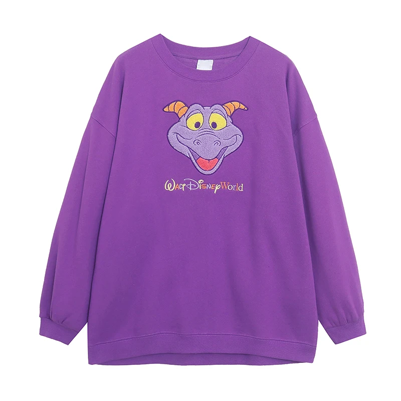 Heavy Embroidery Cartoon Anime Unisex round Neck Fleece Lined Sweatshirt Loose Fit Big Size Slimming Effect Garden Style