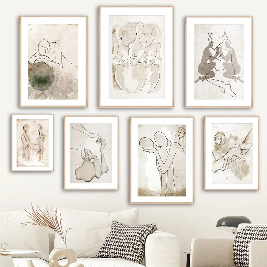 Line Drawing Lovers Girl Body Abstract Posters And Prints Wall Art Canvas Painting Hotel Bar Pictures For Living Room Home Decor