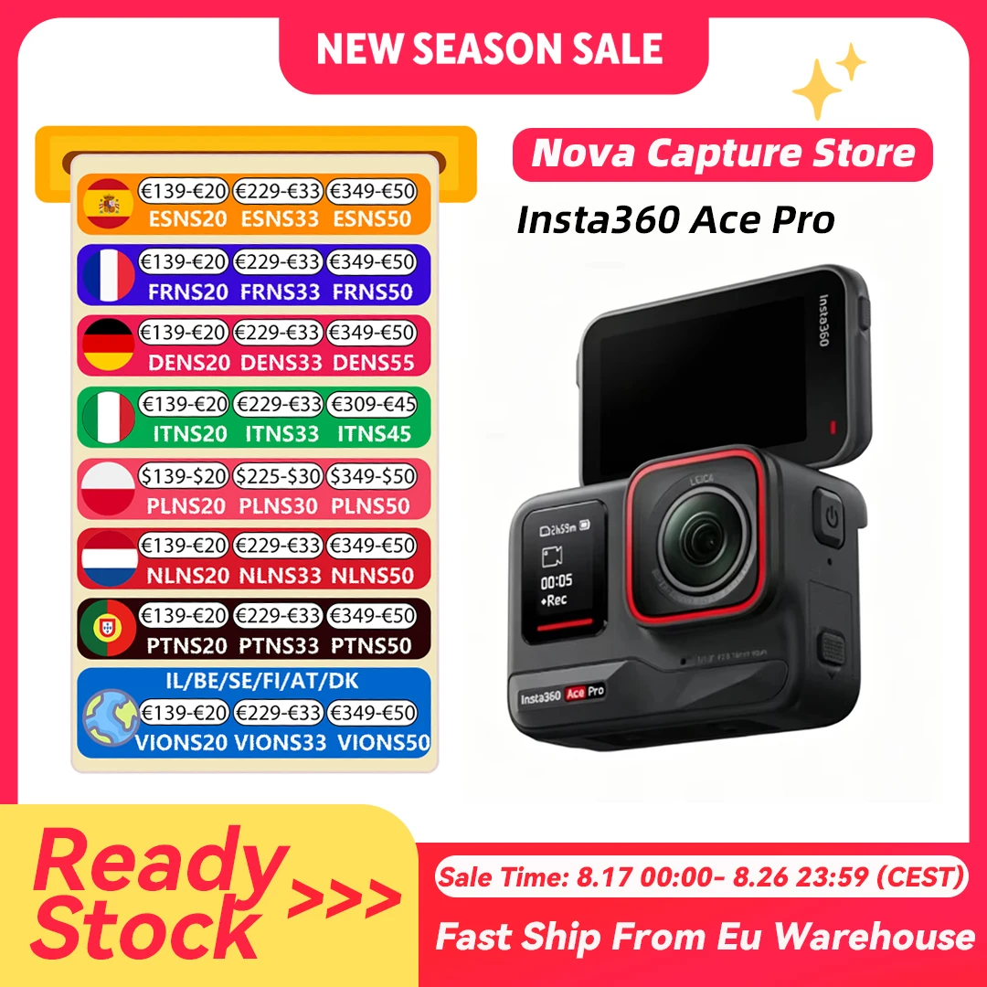 Cámara de acción Insta360 Ace Pro con sensor Leica de 1/1.3 ", pantalla táctil abatible de 2.4 ", 8K HDR, soporte… — oferta en AliExpress