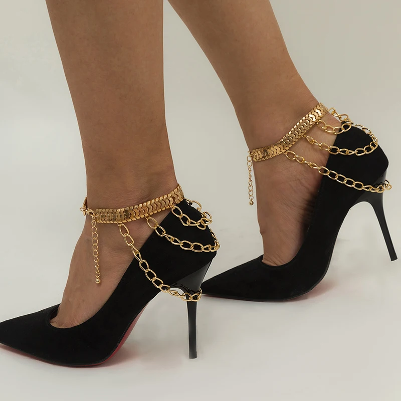 1pcs Multi Layer High Heel Shoe Tassel Chain Foot Ankle Bracelet For Women Tassel Geometric Beach Barefoot Sandals Jewelry