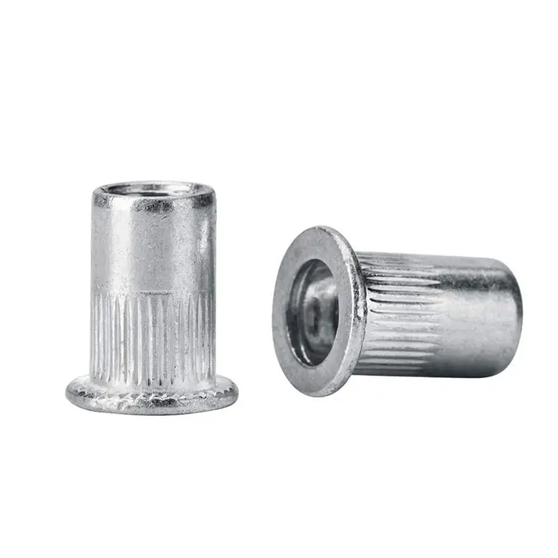 [Y39A]Nut 100Pcs 1/4In-20UNC Stainless Steel 304 Finish Flat Head Rivnut Threaded Insert Nut Knurled Body Vertical Rivets Nut