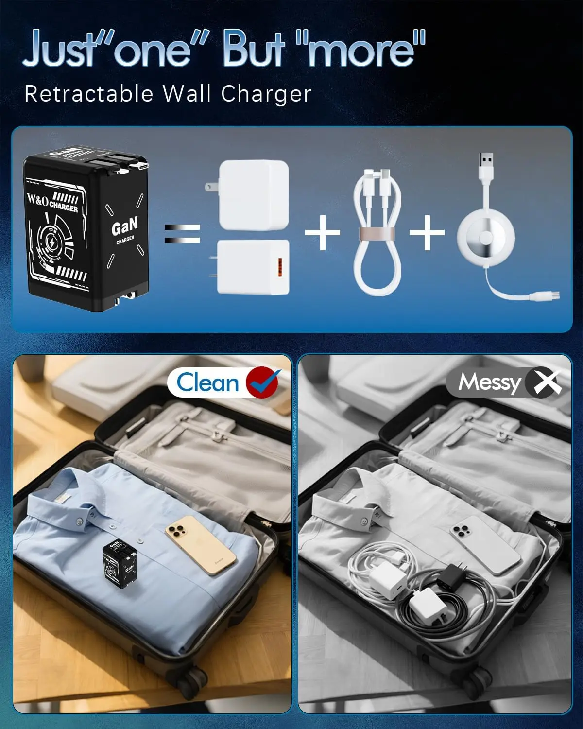 GaN-Ladegerät mit einziehbarem Kabel, schnelles Ladegerät, Typ-C-Lichtkabel, tragbarer Adapter für iPhone, iPad, Laptop, Samsung, Xiaomi – Detail 2